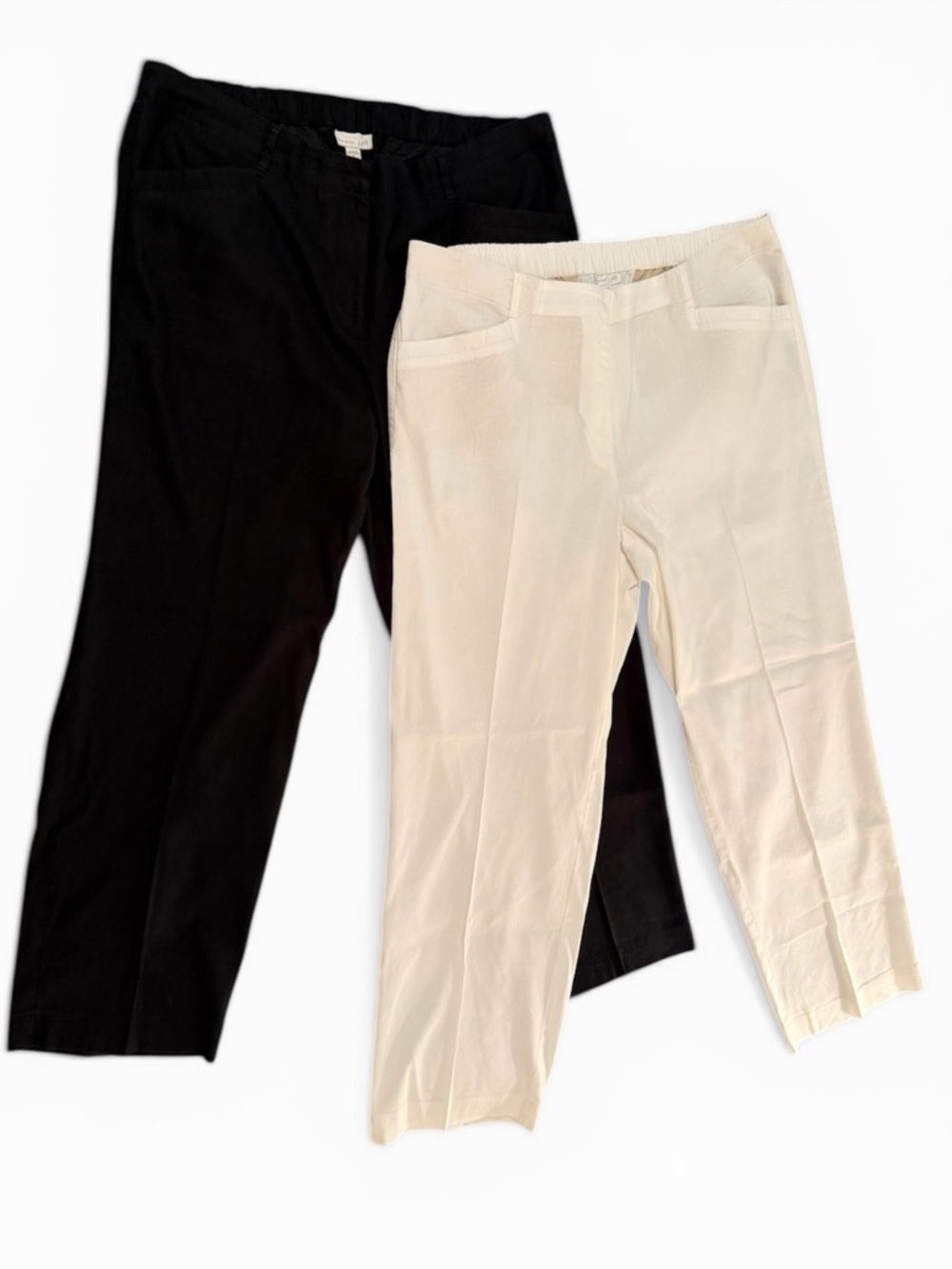 Women’s—J.Jill Set Of Two Linen Stretch Pants. 1 White, 1 Black. Both Size 18